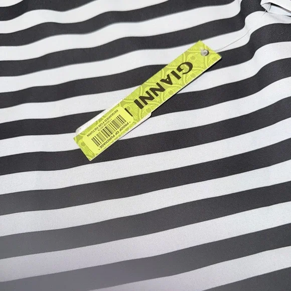 NWT Gianni Bini Black Ivory Striped Dress Bell Sleeve Lined Shift Women's L - Picture 6 of 13